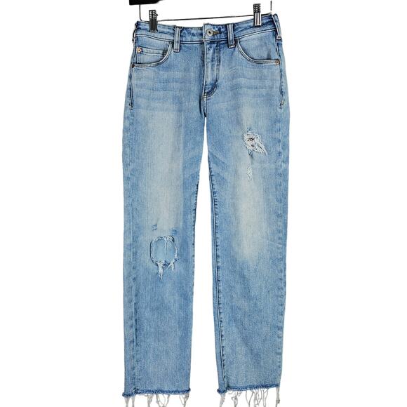Womens Jeans Size 25 Pilcro Letterpress Relaxed Straight Distressed Raw Hem - Picture 1 of 16